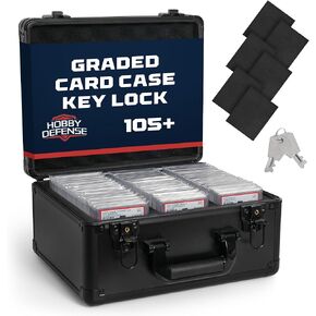Graded Card Case, 3 Row with Key Lock, PSA Slab Case for Graded Cards, Trading Storage Box- Black