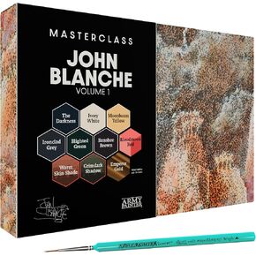 The Army Painter, Masterclass John Blanche Volume 1 Paint Set, 6 x Warpaints Fanatic Paints, 1 unique Speedpaint, 2 Washes, 1 Metallic, 1 Art Print & 1 Brush - Model Paint for Miniature Wargaming