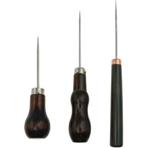 Safycaby 3 Pack Scratch Awl Tool Murd شكل خشبي مقبض Awl Pin اللكم لجلد لكمة الحرف الإصلاح الأحذية الخياطة الكروشيه DIY الخياطة اليدوية