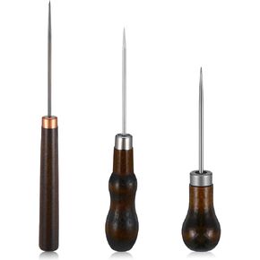 PTWOLA 3 PCS SCRATCH AWL TOULD شكل قرع اللقطات الجلدية Awl Punch Tool Wooden Punch Hole Hole Craft Maker REAR
