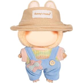 17cm Doll Clothes - Kawaii Chic Style Set for 17cm Dolls, Cute Doll Outfit with Accessories - Colorful T-Shirt + Star Light Blue Romper + Heart Shaped Pink Hat (NO Doll)