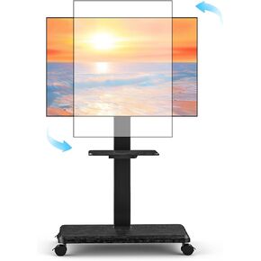 Mobile TV Stand with Wheels, Swivel Rolling TV Stand for 32-75 Inch TVs with Shelf, Landscape to Portrait, Height Adjustable Portable TV Cart with Tilt, VESA 600x400mm, 110lbs Capacity