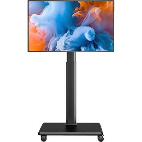 Universal Floor TV Stand, Portable Rolling Floor TV Mount with Wheels, 80 Degree Swivel Height Adjustable for 27 to 65 Inch LCD LED OLED TVs, Holds up to 88 lbs Mobile TV Cart, Max VESA 400x400mm