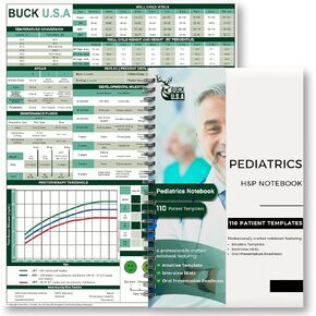 Buck Pediatrics H&P دفتر ملاحظات: 110 التاريخ الطبي المثقب والقوالب المادية مع عرض مريح 2 صفحة ، 8.5 "× 5.5" ، غطاء بلاستيكي متين ، يشمل الطبقة المرجعية للطب - المصمم من قبل طلاب الطب لطلاب الطب