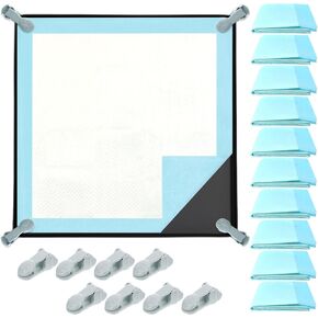 19 Pcs Puppy Pee Pad Tray Holder Set for Dogs, Non-Slip Silicone Dog Pee Pad Holder for 23.6" X 23.6" Training Pads, High Edge Easy Cleaning Pee Pad Tray with 8 Holder Clamps and 10pcs Puppy Potty Pad