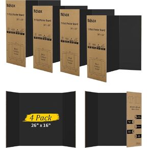 Ndsox 4 Pack 26" x 16" Black Trifold Poster Board Medium Size Corrugated Cardboard Science Fair Display Boards for School Projects, Business Presentations, Event Displays, and Art Exhibitions