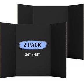 2 حزمة 36 "× 48" لوحة ملصقات Trifold للعرض التقديمي ، لوحة ملصقات من الورق المقوى الأسود الكبير Tri Tri Tri For Science أو Office أو School Project