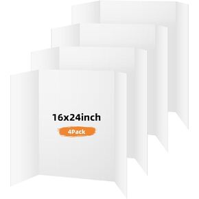 4 Pack Trifold Poster Board, 28x40 Inches White Presentation Board, Portable Display Board for Science Fair, School DIY Project and Business Exhibitions