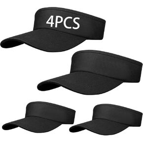 4 PCS Black Empty Top Hat Bulk Solid Color Blank Adjustable Sport Sun Visor Hats Athletic Visor Caps for Women and Men Summer Outdoor Anti Ultraviolet for Beach Golf Tennis Baseball