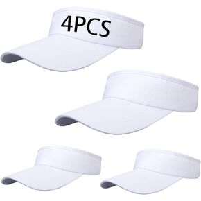 4 PCS White Empty Top Hat Bulk Solid Color Blank Adjustable Sport Sun Visor Hats Athletic Visor Caps for Women and Men Summer Outdoor Anti Ultraviolet for Beach Golf Tennis Baseball