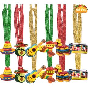 48 96 Pcs Mexican Fiesta Beads Necklaces Bulk, Cinco De Mayo Beads Necklaces For Mexican Fiesta Bachelorette Party Decorations