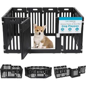 BIRDROCK HOME Dog Playpen w/Door, 12 Panel, 25.6in H | Strong Plastic, Non-Slip Puppy Playpen, Secure Pet Gate | Indoor Outdoor Fence | Configurable Panels | Small to Medium Pets - White