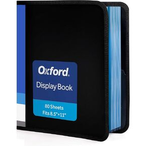 Oxford Binder with Plastic Sleeves - 80 Pocket Portfolio Folder with Plastic Sleeves - 8.5 x 11 Presentation Binder Displays 160-Pages - (Black)