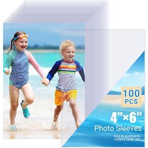 5x7 Sheet Protectors 100 Pack, Clear Top Loading Photo Sleeves, No Holes Photo Protectors, Acid-Free Plastic Photocard Sleeve, Archival Safe & Waterproof