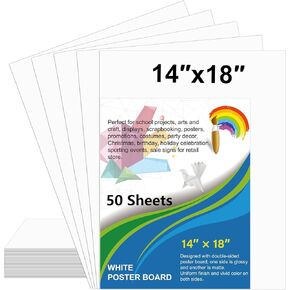 10 Pcs White Poster Board Paper 14x18, ROOKEA Blank Graphic Display Vision Boards Bulk for School Arts Classroom Crafts Projects Presentations Drawing Scrapbooking