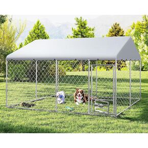 XL Outside Dog Kennel 10x10 ft - Outside Dog Kennel with Roof, Covered Kennels with with Feeding Door, Outdoor Dog Enclosure with Thickened Roof