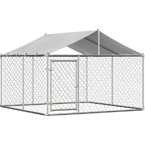 Large Outdoor Dog Kennel, Heavy Duty Galvanized Steel Dog Enclosure, Chicken Coop with Waterproof UV-Resistant Cover, Lockable Door Chain Link for Small & Large Pets, Backyard (90" L x 90" W x 65" H)