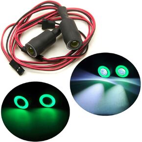 Jack-Store 2 Leds Angel Eyes LED Light Headlights/Taillight/Back Light 13MM Outer Diameter for 1/10 RC Crawler Car (Green+White)