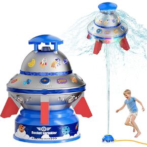 SS Summer Sprinkler Water Toy for Kids - ألعاب اللعب في الهواء الطلق UFO Rocket Outdoor للأطفال الصغار الذين تتراوح أعمارهم بين 3 4 5 6 7 8 ، ألعاب الرشاش في الفناء الخلفي والزواج مع مصابيح LED ، للفتيات الفتيات.