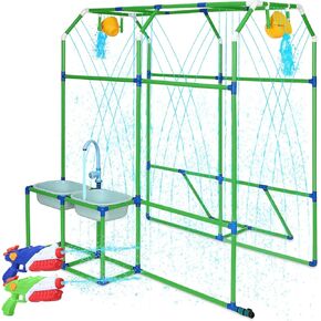 لعبة Sprinkler Water Park ، لعبة Waterpark ذات الفناء الخلفي مع ألعاب إطلاق النار ، دلو تفريغ ، منسقة المياه والبنوكات ، الرش للأطفال أنشطة المياه الصيفية في الهواء الطلق مسرحية ممتعة (أخضر)