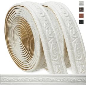 WAPANE 360" x 1.57" 3D Wall Edging Self Adhesive, Pattern Molding Peel and Stick Wallpaper Border, Flexible Wall Base Moulding Trim Mirror Border Wall Lines White, 4PC