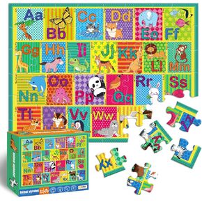 Floor Puzzle for Kids,48 Pcs Animal Letter A-Z Alphabet Puzzle,Vivid Animal Design Letter Games for Preschoolers,Learning Educational Toys for Boys and Girls,Floor Puzzles for Toddlers 3 and up