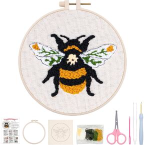 طقم إبرة Nuberlic Punch للمبتدئين Pee Bee Pattern Diy Hoop Embroidery Punch Enele Starter Craft with mething printed stible