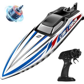 قارب RC Fast Fast Brushless ، أكثر من 30 ميلاً في الساعة 3S 3S قوارب سباق التحكم عن بعد مع مضاعفات معدنية وضوء LED ، قارب سرعة 2.4 جيجا هرتز للبالغين ، هدية الصيف بركة السباحة