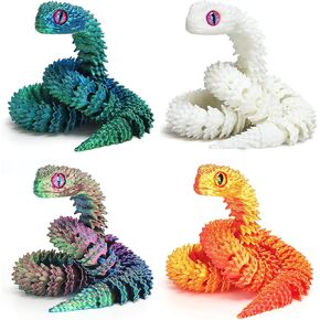 4PCS 12in Easter Basket Stuffers Toys, Prefilled Easter Filled 3D Printed Snake Toys, Snake Viper Articulated Toy,Flexible 3D Printed Animal,Desktop Decor Easter Gift for Birthday