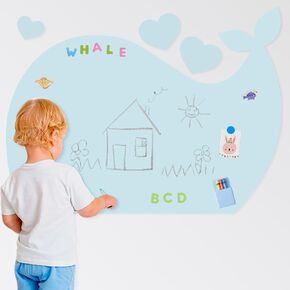 Blue Whale Magnetic Wall Decals for Playroom|39.4"x29.5" Magnetic Wall Chalkboard for Kids with 39 Pieses Educational Magnets, Water-Soluble Chalk & Cloth for Classroom,Preschool and Daycare