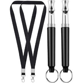Dog Whistle, 2 Pack Adjustable Ultrasonic Dog Whistle to Stop Barking Neighbors Dog, Recall Training, Professional Ultrasonic Silent Dog Whistle Training to Stop Barking Control Devices, Black Lanyard