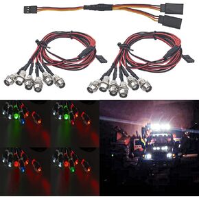 2Pack Hircqoo 6led RC Car LED LED المصابيح الأمامية المصابيح الأمامية الخلفية إضاءة متوافقة مع Traxxas HSP Tamiya Redcat RC4WD AXIAL SCX10 KYOSHO ARRMA 1/8 1/10 1/12 RC CAR (2DRED & 2WHITE و 2COLORFUL -FLORFUL