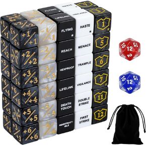 62PCS MTG Dice Counters Bulk Ability Keywords MTG Tokens Shield Life Counter Dice Set for Magic Card Accessories, Compatible with TCG Card Game Accessories CCG Creature Stats
