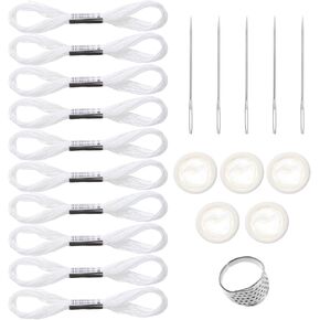 21 PCS Sashiko Kit White Embroidery Thread Floss قابلة للتعديل Sashiko Thimble Edeles Moundles أصابع الخياطة لخياطة الخياطة اليدوية والتطريز