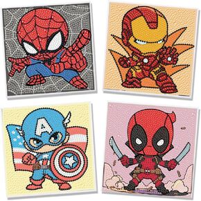 4 Pack Cartoon Diamond Art Kits for Kids-Cartoon Diamond Art Painting Kits for Girls, Crafts for Kids Ages 4-8 for Home Wall Decor Present 6X6 inch