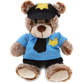 DolliBu Sitting Brown Teddy Bear Stuffed Animal - Soft Sitting Stuffed Bear Plush Toy Police Dress Up with Police Uniform and Cap Outfit, Toy with Personalization, 9 Inches