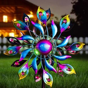 360 ° Peacock Solar Wind Spinner with Blue Metal Garden Decore Outdoor Synd Synd Lawn Art Decor