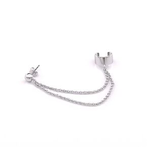 Double Chain Ear Cuff Earring, Sterling Silver Fake Helix, Cartilage Ear Wrap Earring, Boho Style, Adjustable Earcuff, Handmade Jewelry
