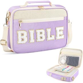 Bible Cover Case for Women Grils, Preppy Bible Bag with Adjustable Shoulder Strap, Waterproof Bible Carrying Tote Bags Holder for Bible Study Supplies Accessories & Christian Gifts (Rose Red)