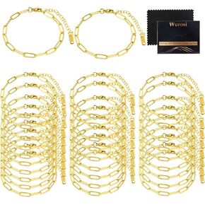 30pcs paperclip Charm Bracelets سلسلة لصنع المجوهرات ، 6.3 بوصة 18K سوار سوار مطلي بالذهب DIY مع مشابك جراد البحر (الذهب)