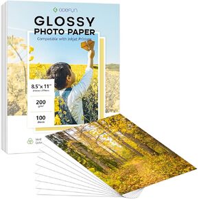 Glossy Photo Paper 8.5x11 100 Sheets, Goefun 200 GSM/54 LB Inkjet Printer Paper for Dye Ink