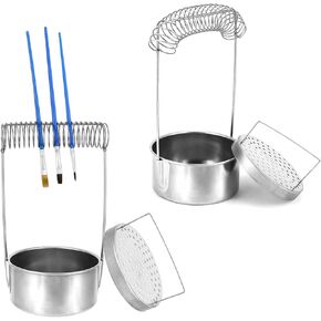QWORK Portable Artist Brush Washer with Removable Screen, Stainless Steel Paint Brush Cleaner Tank & Spring Holder for Water, Oil, Acrylic Paints, Ideal for Artists, Students & Travelers