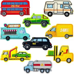 9 PCS Traffic Vehicles Patches, Iron on Sew on Car Patch Kit, Embroidered Appliques Decorative Patches for Bags Jeans Jackets Hats