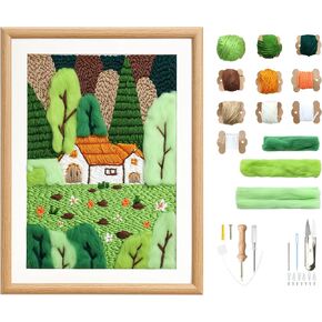 clberni Punch Needle Kit, Punch Embroidery Kits forAdult Beginners Arts and Crafts,Matching 16 inch Picture Frame Hanging on Wall as Home Décor