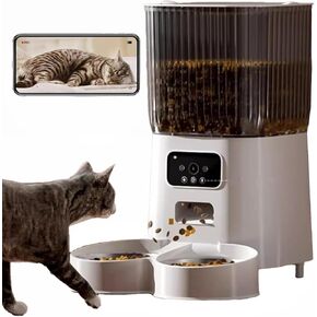 Cat Cat Automatic Cat 2 Cats مع الكاميرا ، و 5 لتر ثنائي الأليف Auto App Electric Smart App Food Food Dispenser (5L-2 أوعية مع الكاميرا)