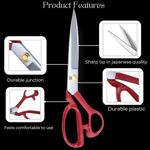 Professional Fabric Scissors 10'' - Heavy Duty Sewing Shears with High Carbon Steel Blades for Precise Cutting, Tailoring,Crafts, Industrial Strength Use, Sharp Precision Dressmaking Tools in Saudi Arabia