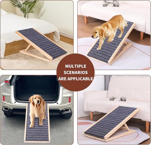 Adjustable Wooden Pet Ramp with Non-Slip Surface, Foldable Dog Ramp for Indoor Use in Saudi Arabia
