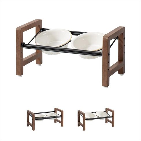 7.1inch Ceramic Adjustable Raised Double Bowls Set with Stand, 3 Heights Elevated, 2 Placement Options,Food and Water Bowls for Medium and Large Dog(Reactived Glaze -White) in Kuwait