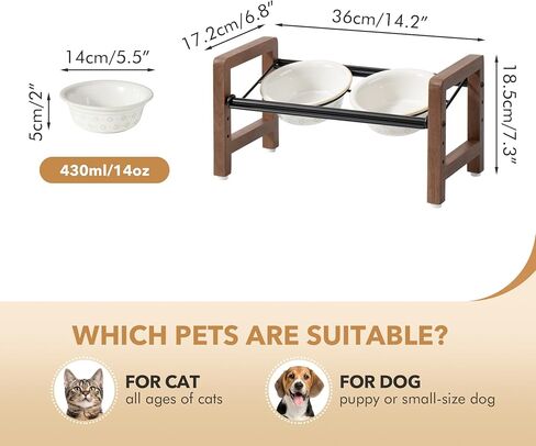 7.1inch Ceramic Adjustable Raised Double Bowls Set with Stand, 3 Heights Elevated, 2 Placement Options,Food and Water Bowls for Medium and Large Dog(Reactived Glaze -White) in Kuwait