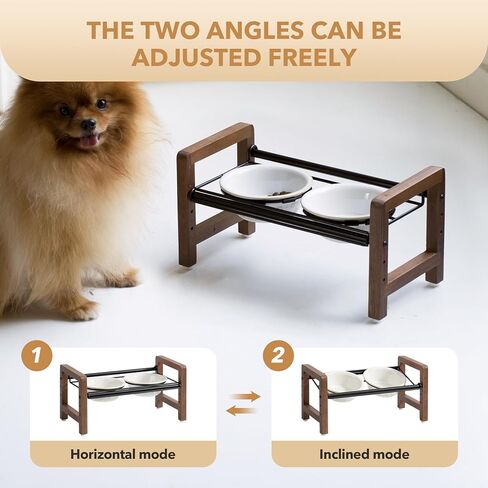 7.1inch Ceramic Adjustable Raised Double Bowls Set with Stand, 3 Heights Elevated, 2 Placement Options,Food and Water Bowls for Medium and Large Dog(Reactived Glaze -White) in Kuwait